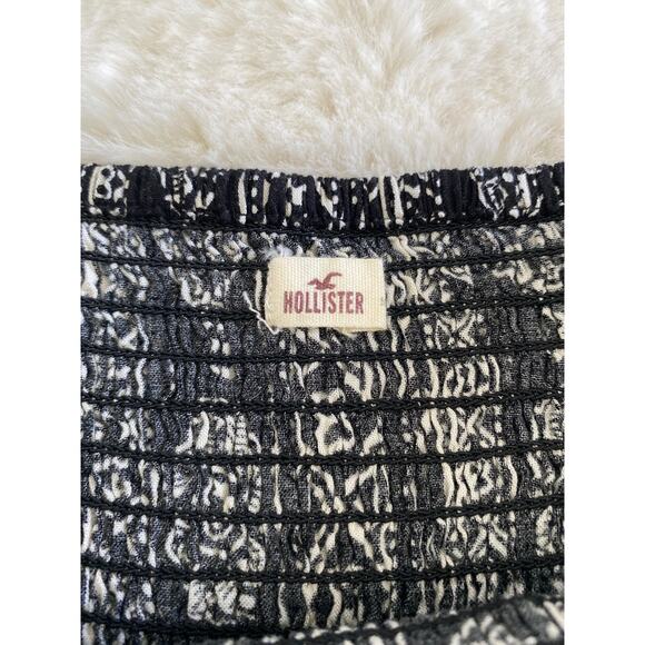 Boho Mini Skirt - Black White Patterned Smocked Waist Summer Casual - Picture 6 of 8